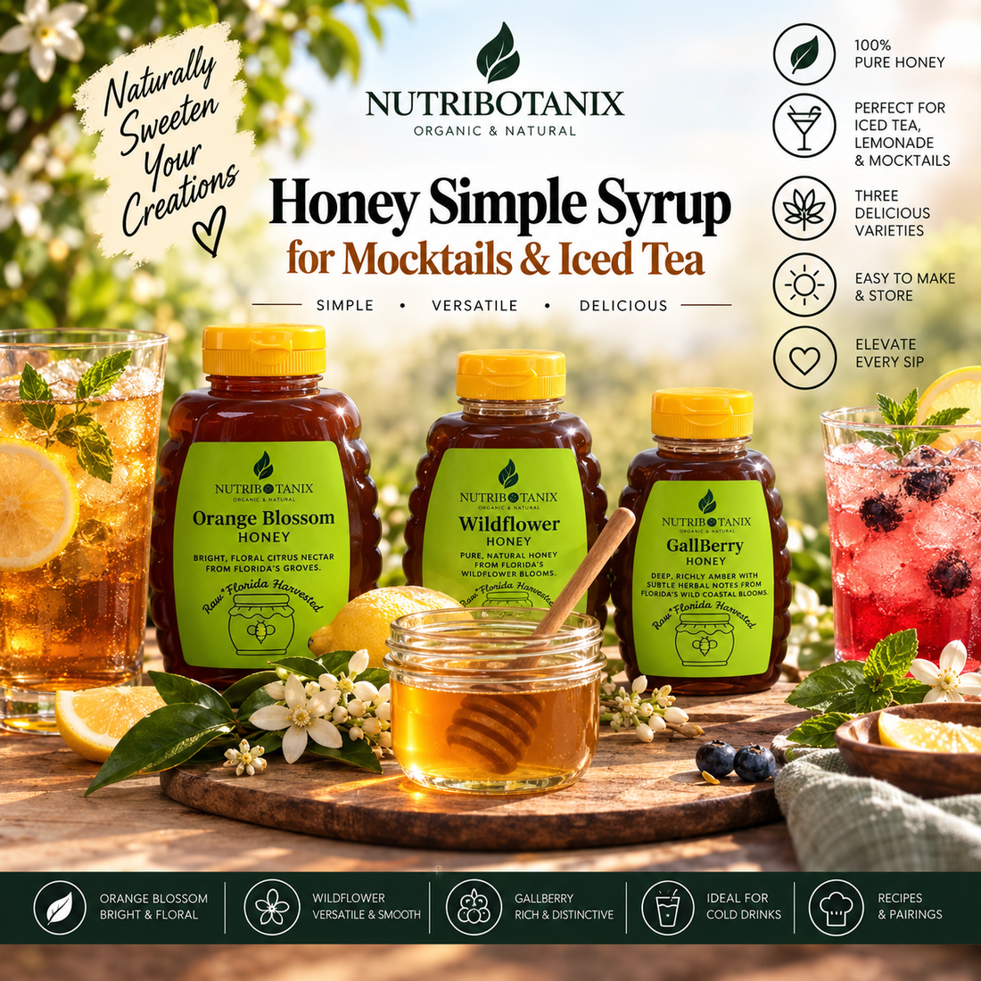 Honey simple syrup for mocktails and iced tea