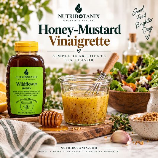 Honey-mustard vinaigrette made with raw wildflower honey
