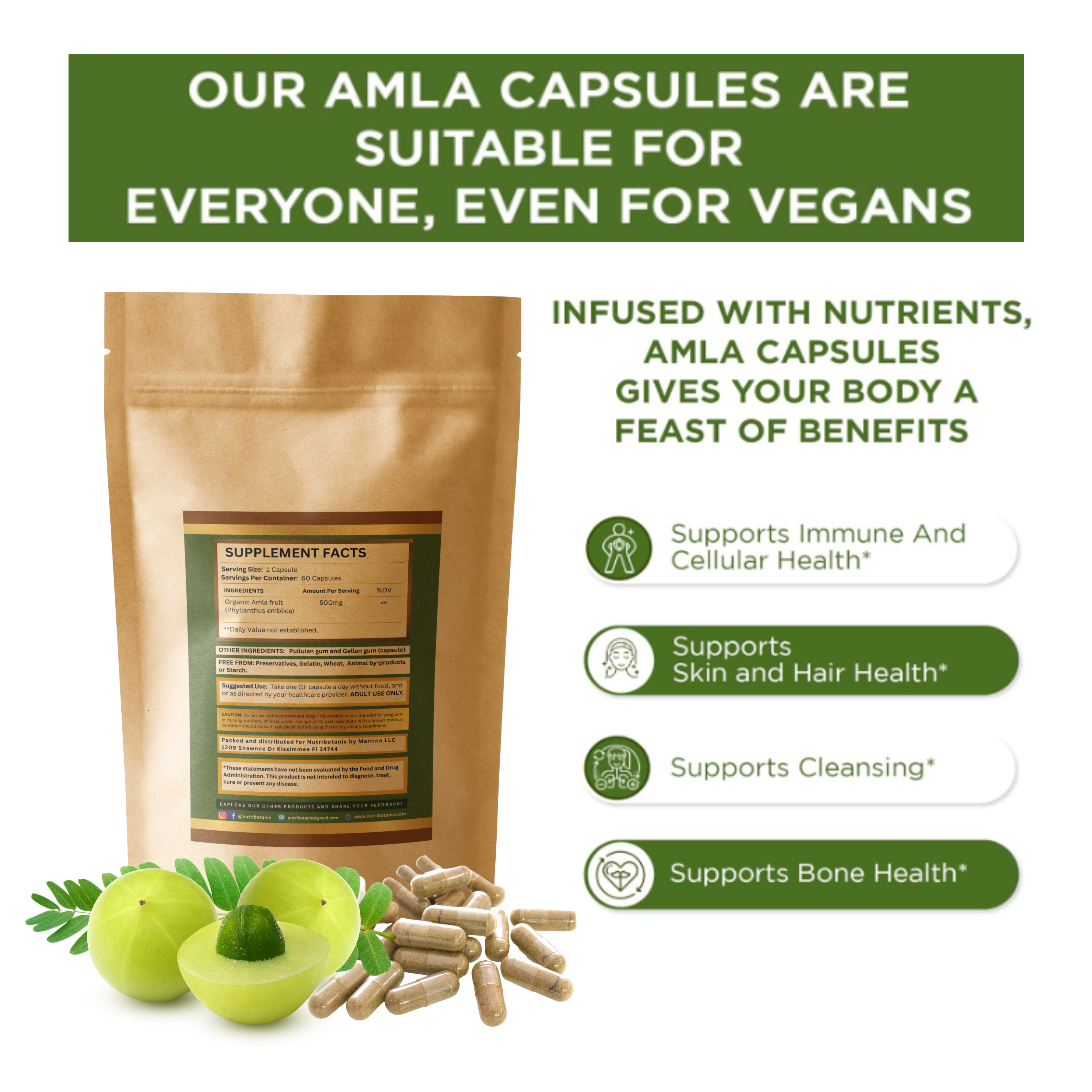 Amla capsules bottle side view — small-batch, lab-tested, packed in USA by NutriBotanix