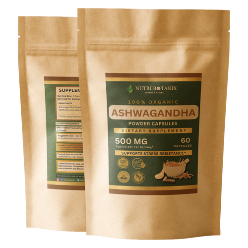 Ashwagandha Capsules — Organic Ashwagandha Root Powder in Pullulan Vegetarian Capsules — NutriBotanix